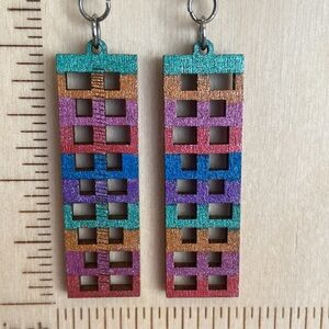 2/$20! New! Handmade painted wooden dangle earrings.